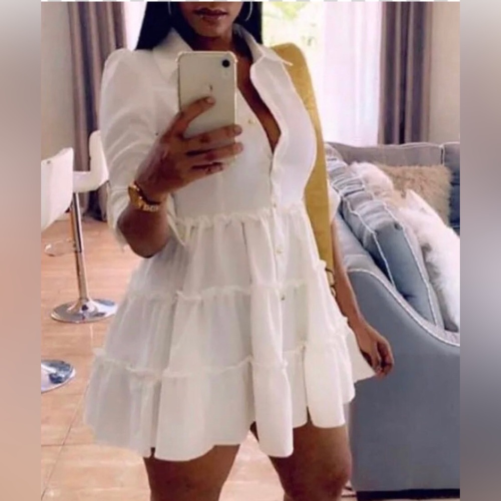 Ruffled white mini dress